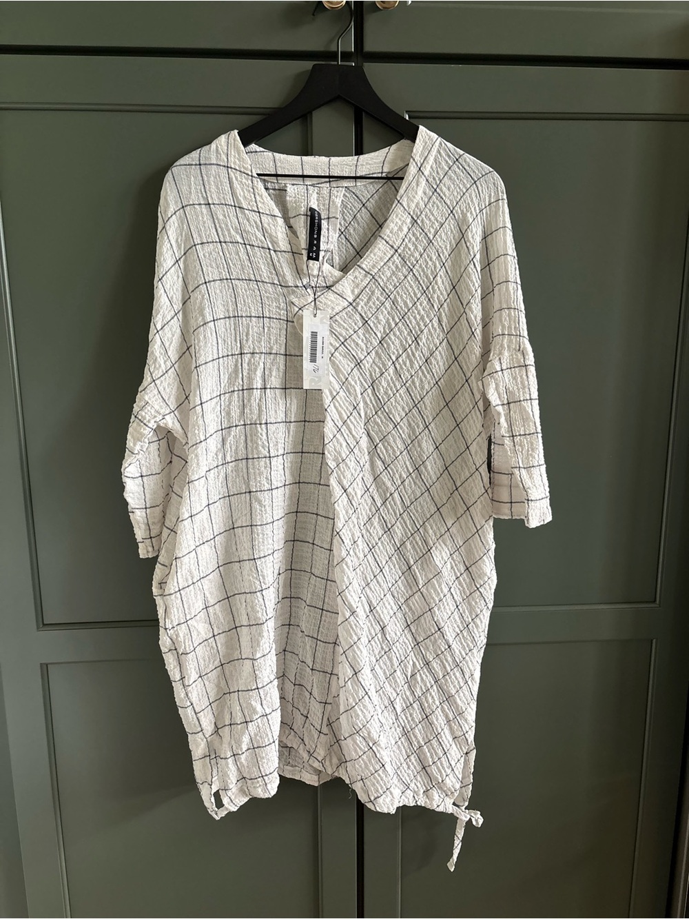 NWT Designer Gershon Bram Rare Crinkle Windowpane Plaid Relaxed Tunic Cover Up M